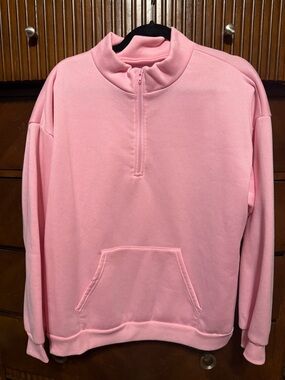 SHEIN Pink Half-Zip Pullover Sweatshirt
